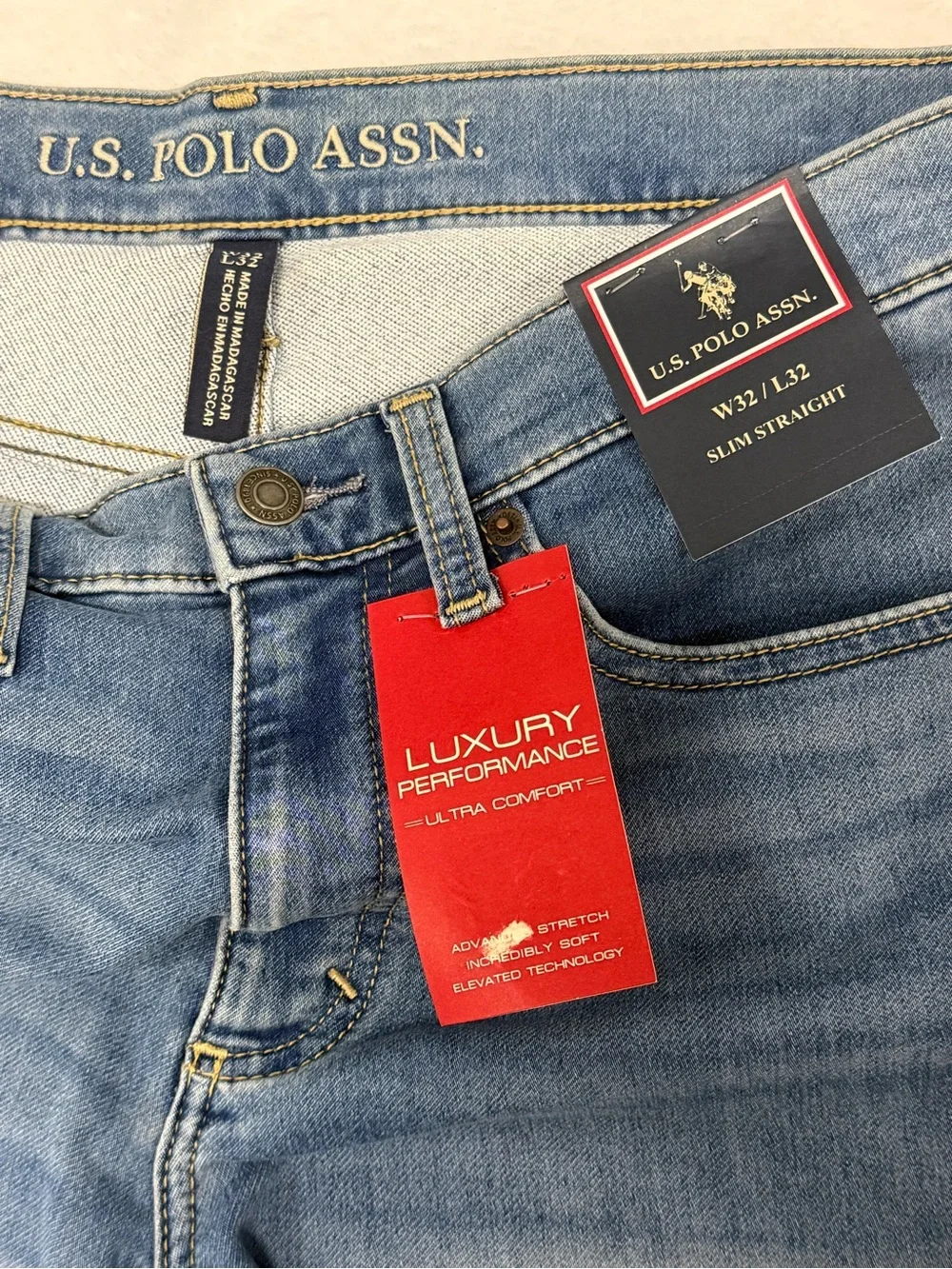 NWT Men’s U.S. Polo Assn Slim Straight Jeans 32x32 Blue Luxury Performance